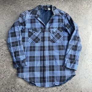 70s JCPenney The Mens Shop Jacket Mens Tall Med Blue Plaid Quilted Lined Flannel